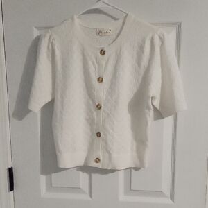 Marled White Textured Knit Top